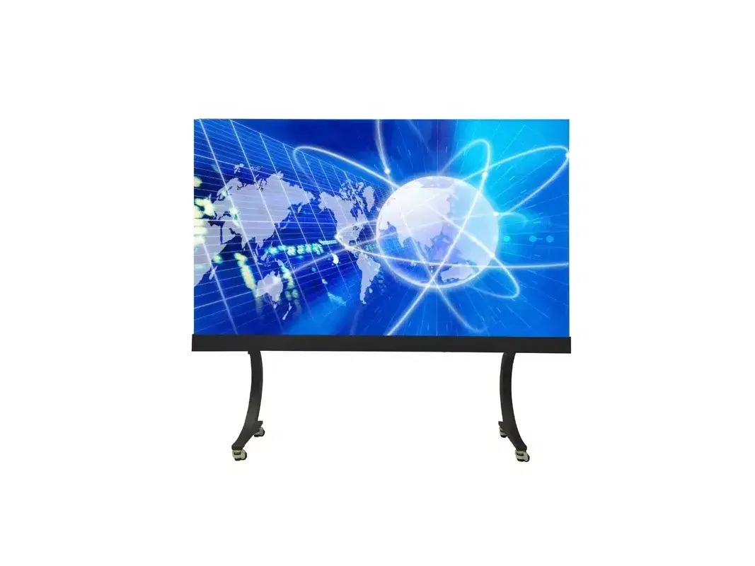 Pantalla LED todo en uno sobre pie con ruedas, encendida