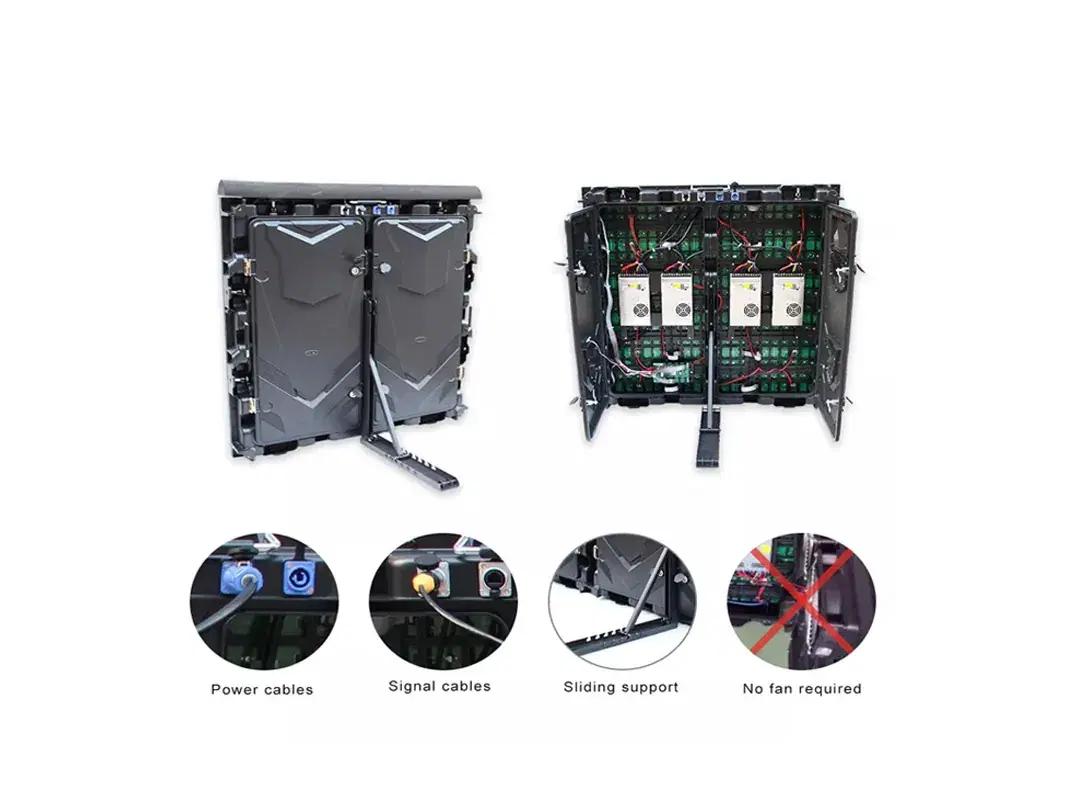 Gabinete Serie CJ abierto y detalle de conectores