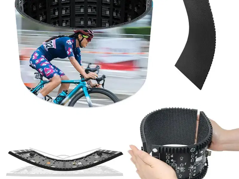 Pantalla cilíndrica Serie CL encendida, con módulos flexibles curvados
